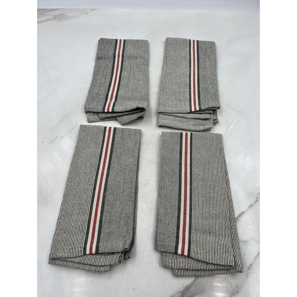 Creative Co-Op Cotton Dinner Cloth Napkins Set of 4 Gray Stripe Red Accent 20x20